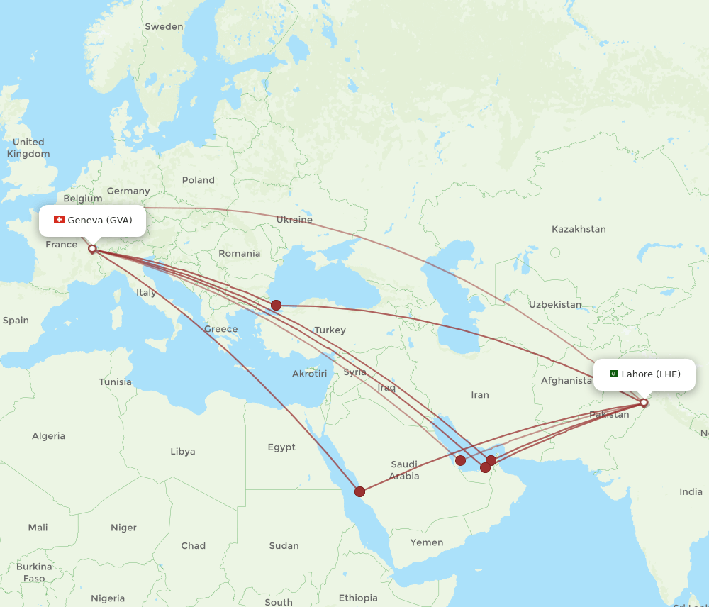 GVA-LHE flight routes