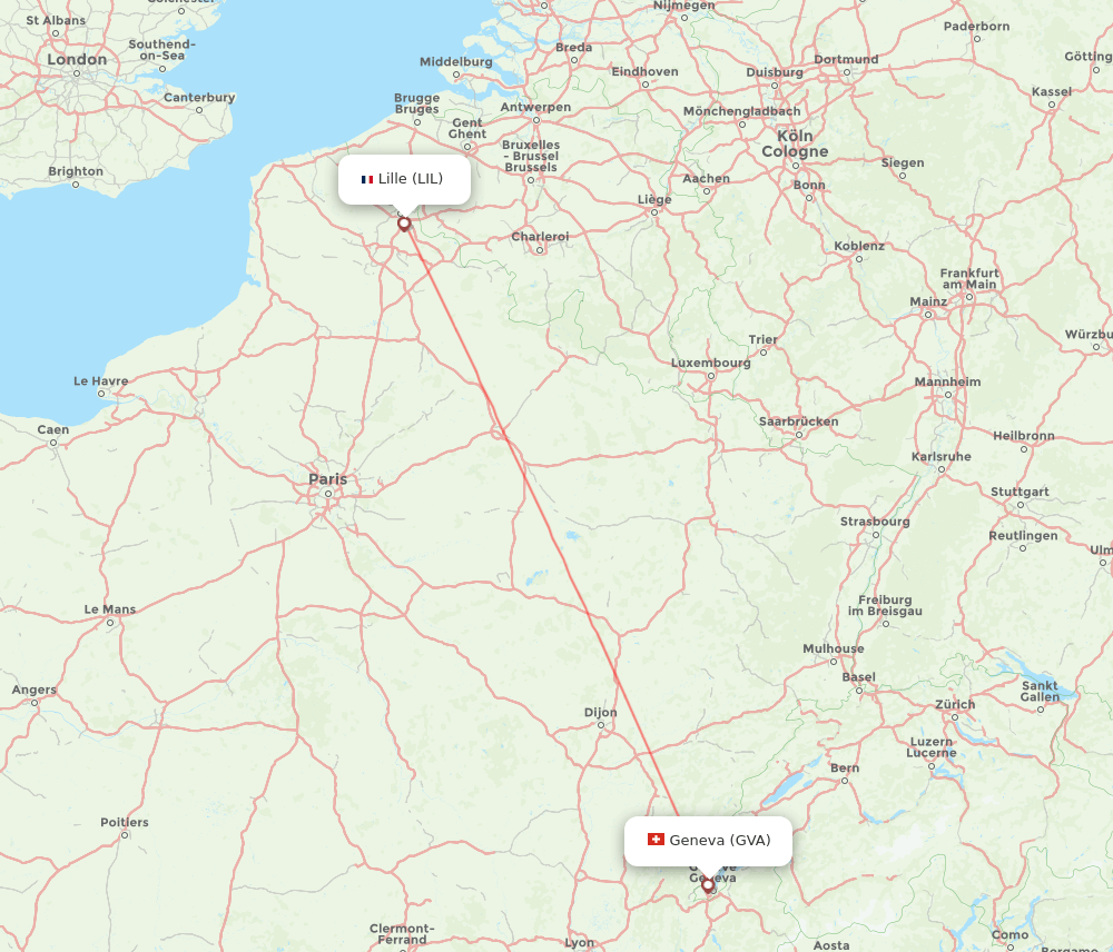 GVA to LIL flights and routes map