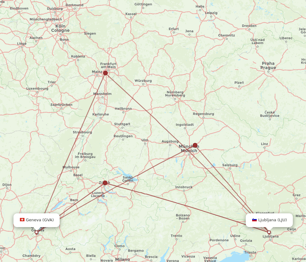 GVA to LJU flights and routes map