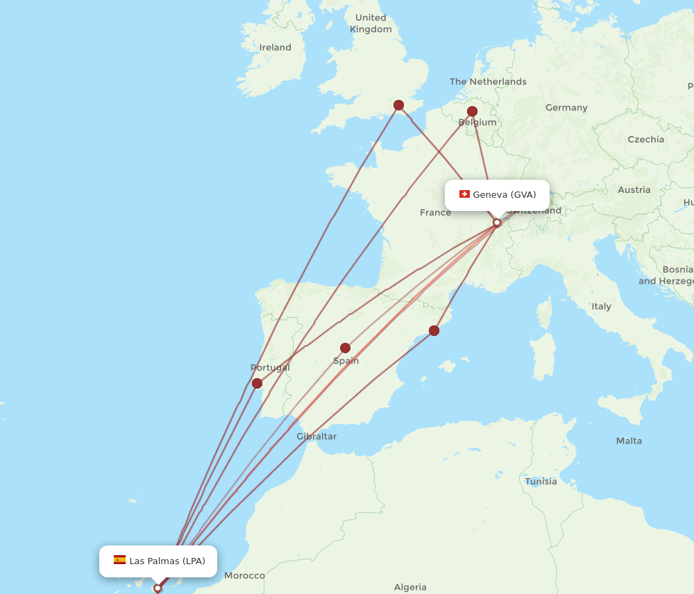 GVA to LPA flights and routes map
