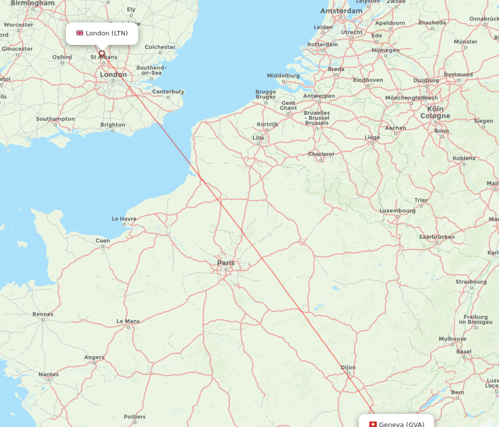 GVA to LTN flights and routes map