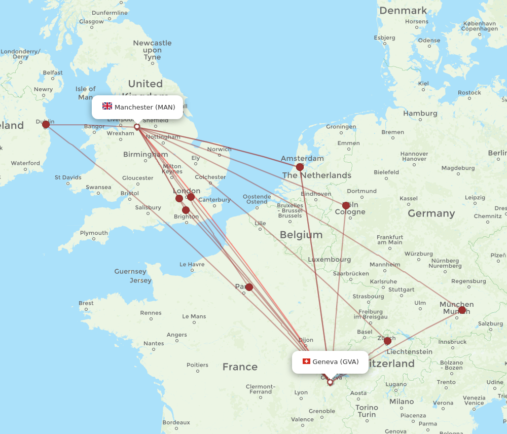 GVA to MAN flights and routes map