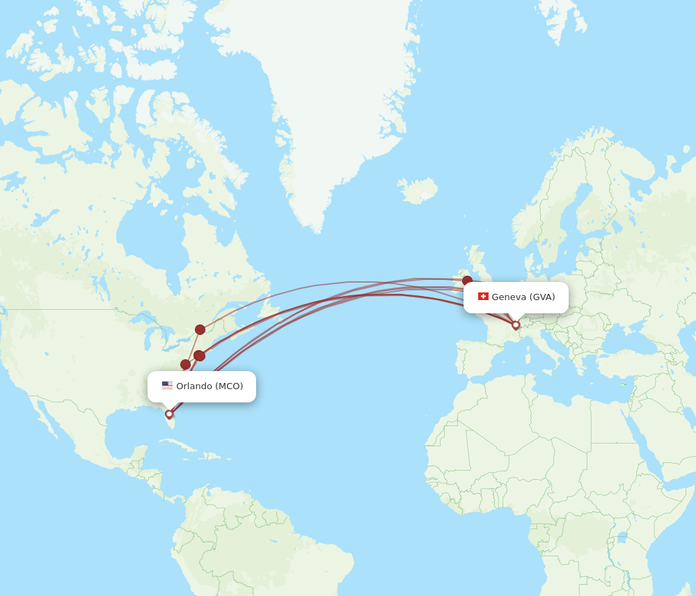 GVA to MCO flights and routes map