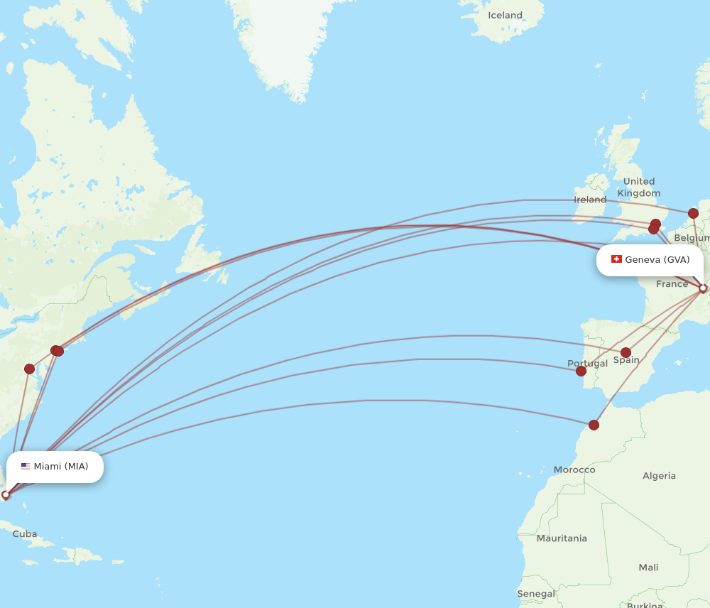 GVA to MIA flights and routes map