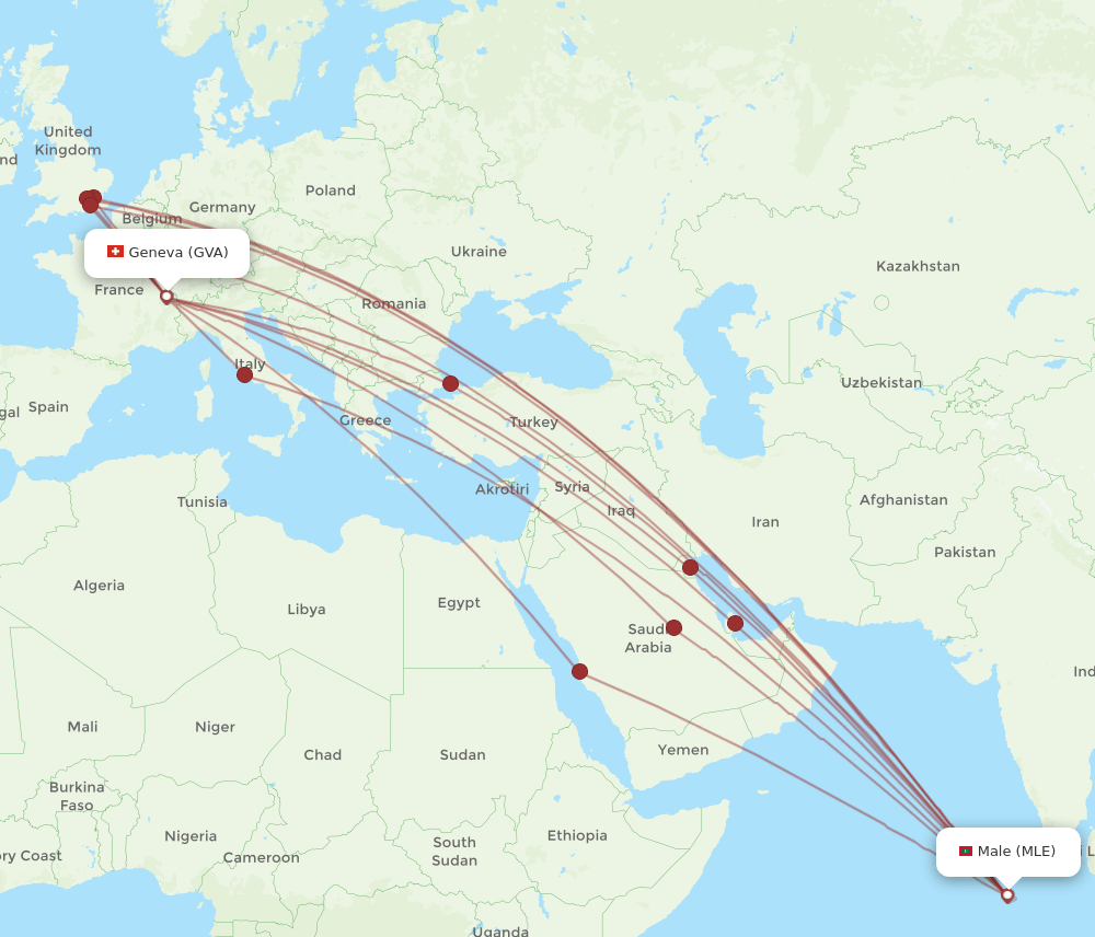 GVA to MLE flights and routes map