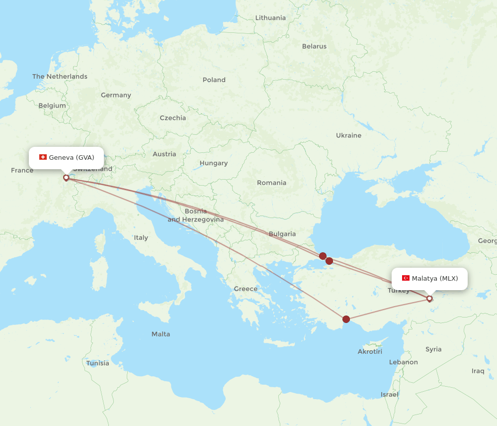 GVA to MLX flights and routes map