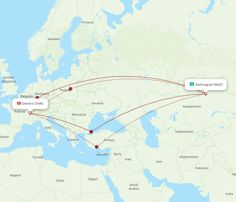 GVA to NQZ flights and routes map