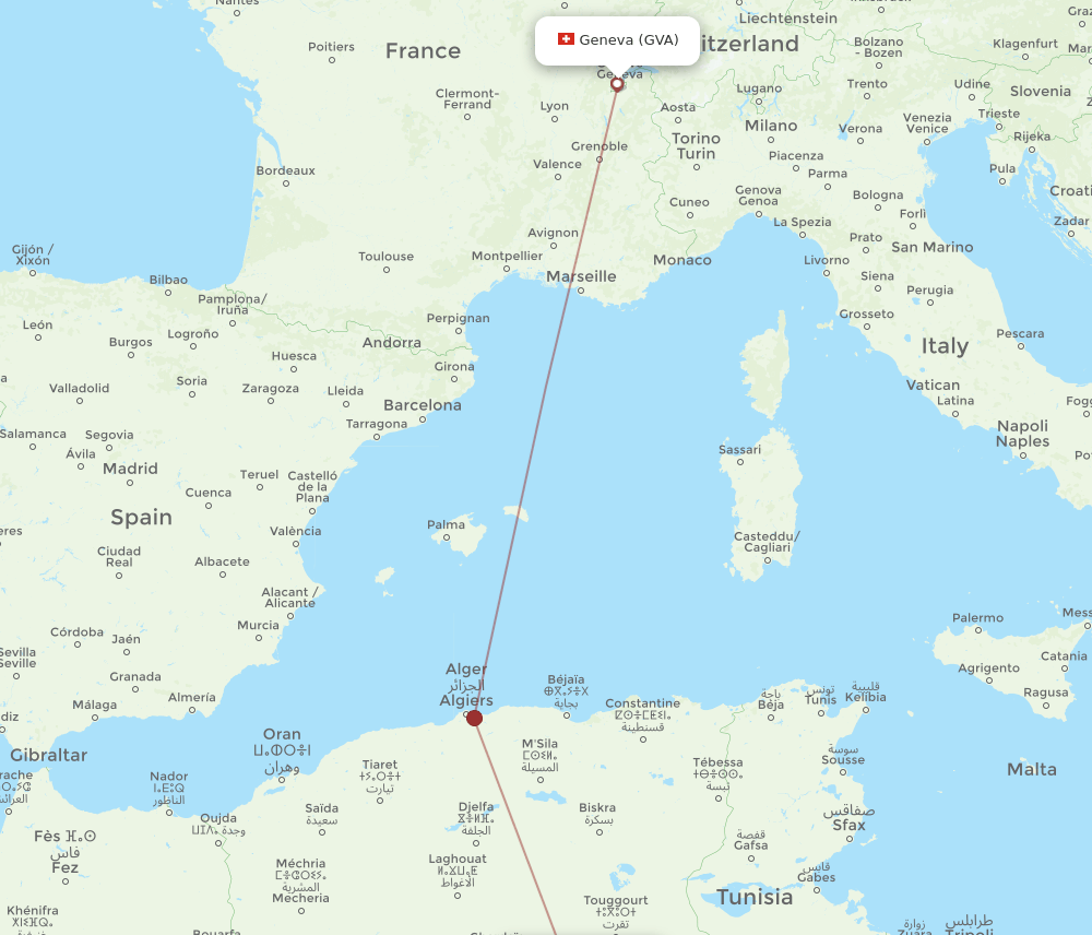 GVA to OGX flights and routes map