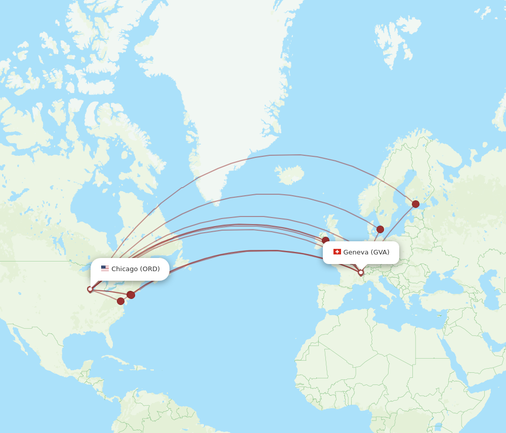 GVA to ORD flights and routes map