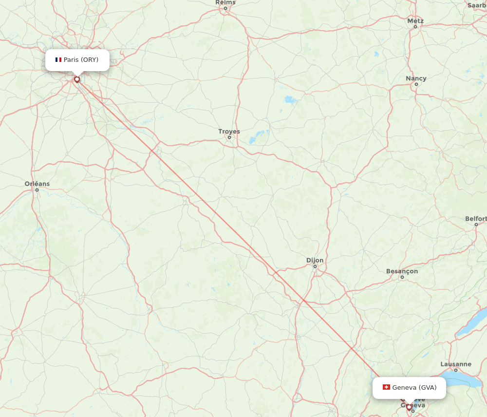 GVA to ORY flights and routes map