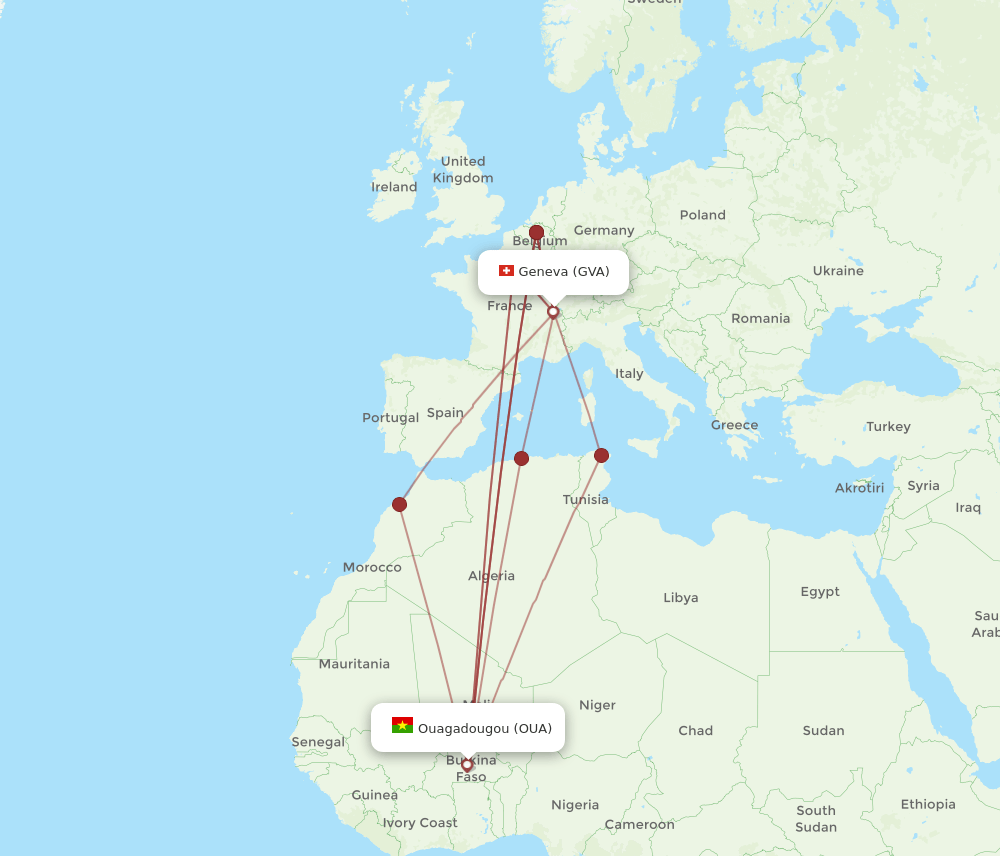 GVA to OUA flights and routes map