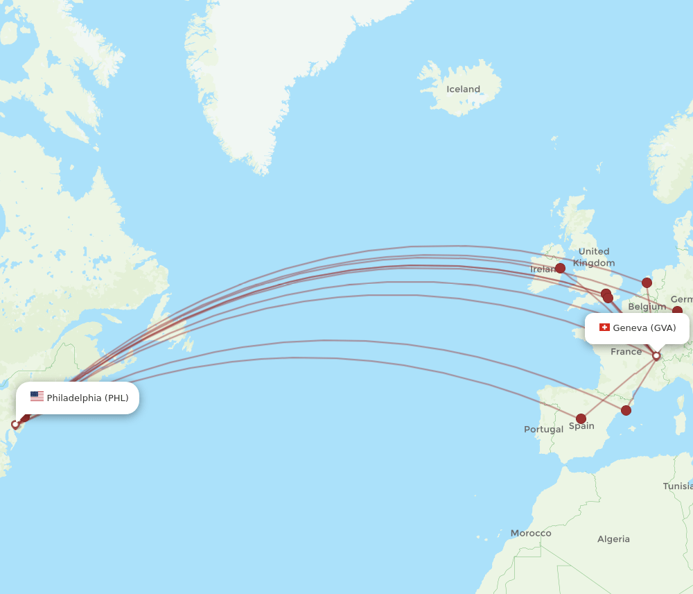GVA-PHL flight routes