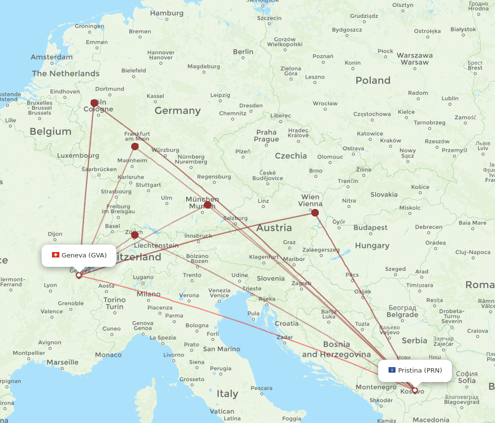 GVA-PRN flight routes