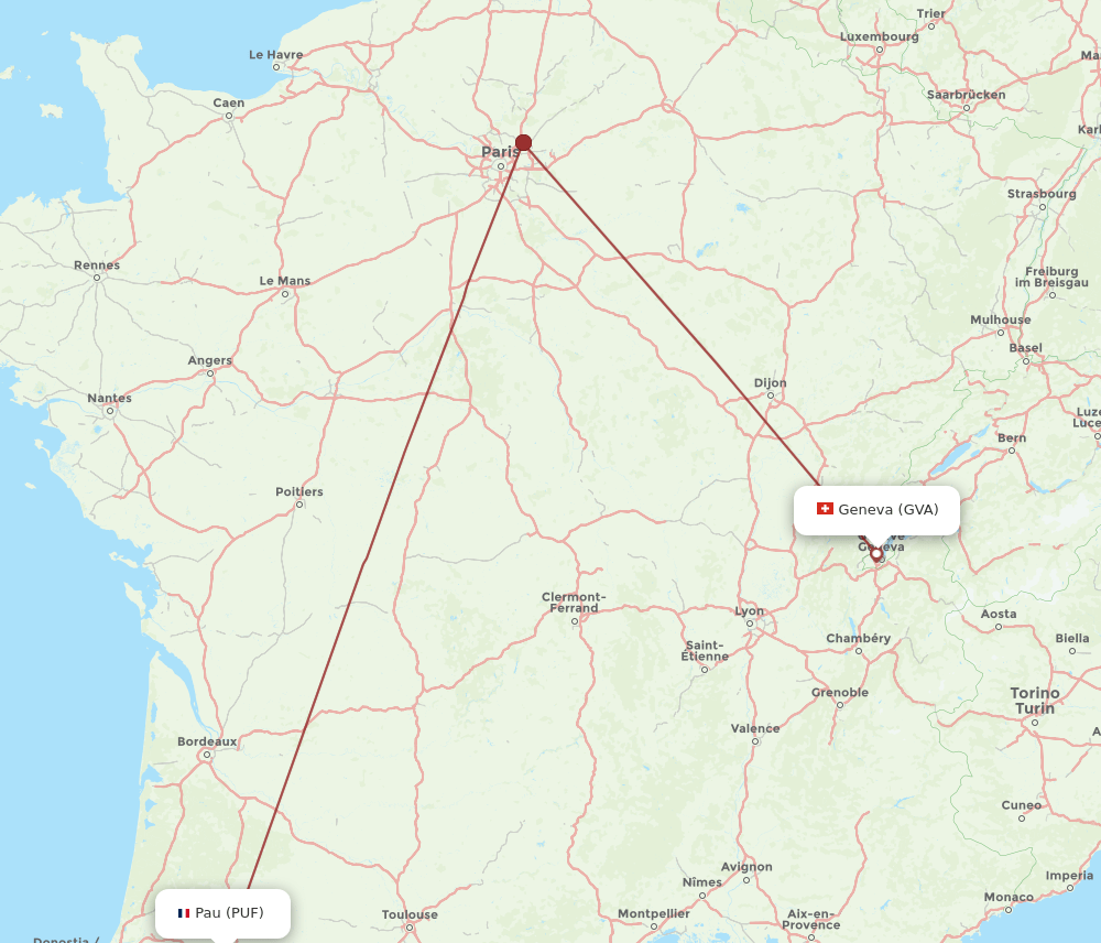 GVA to PUF flights and routes map