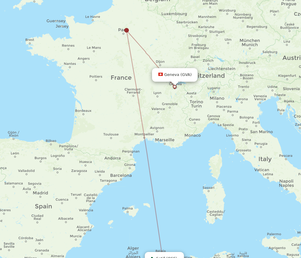 GVA to QSF flights and routes map