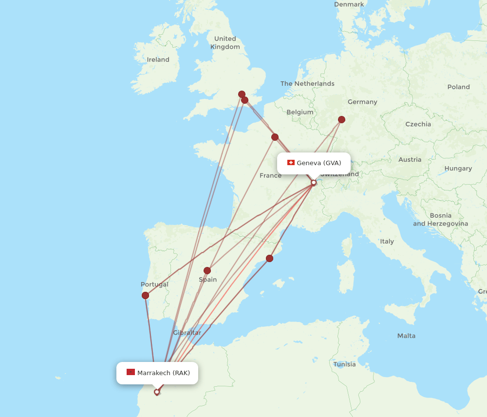 GVA to RAK flights and routes map