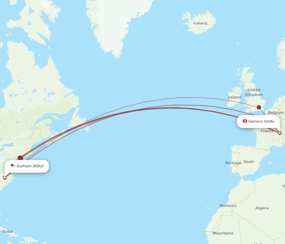 GVA to RDU flights and routes map