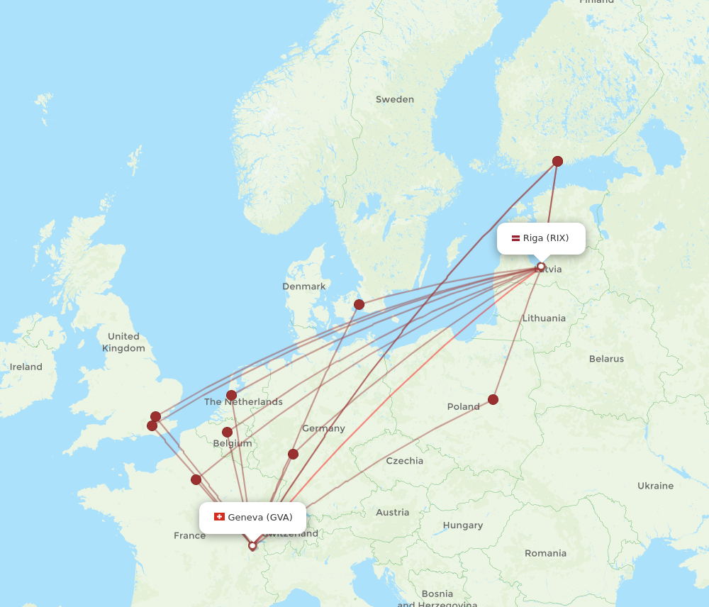 GVA to RIX flights and routes map
