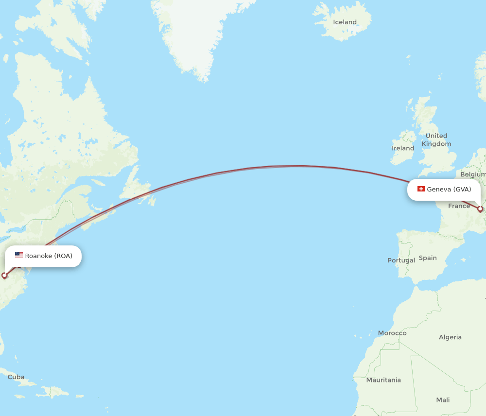 GVA to ROA flights and routes map