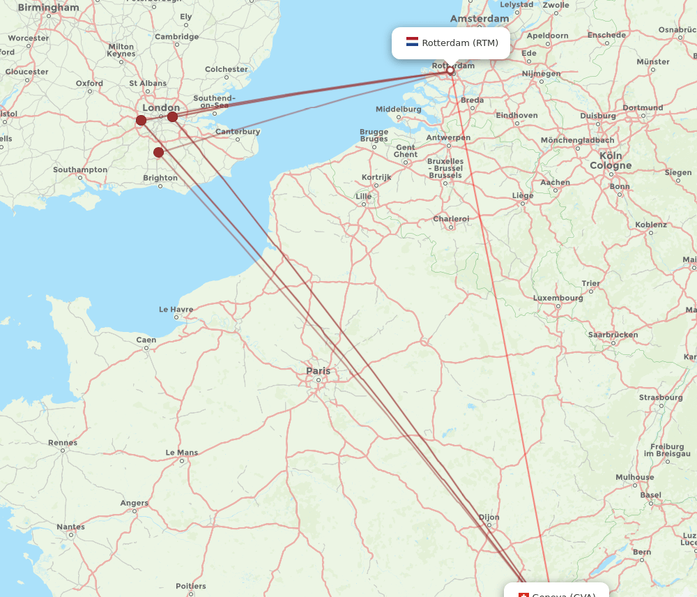 GVA to RTM flights and routes map