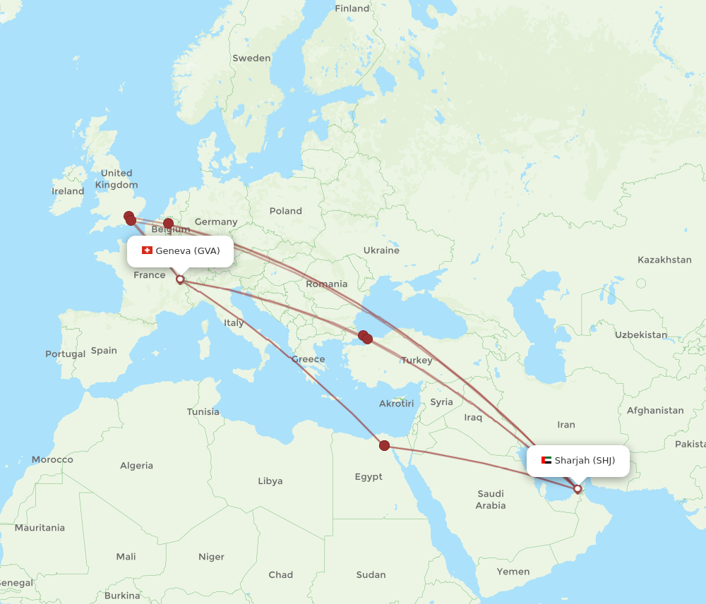 GVA to SHJ flights and routes map