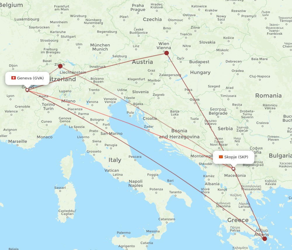 GVA to SKP flights and routes map