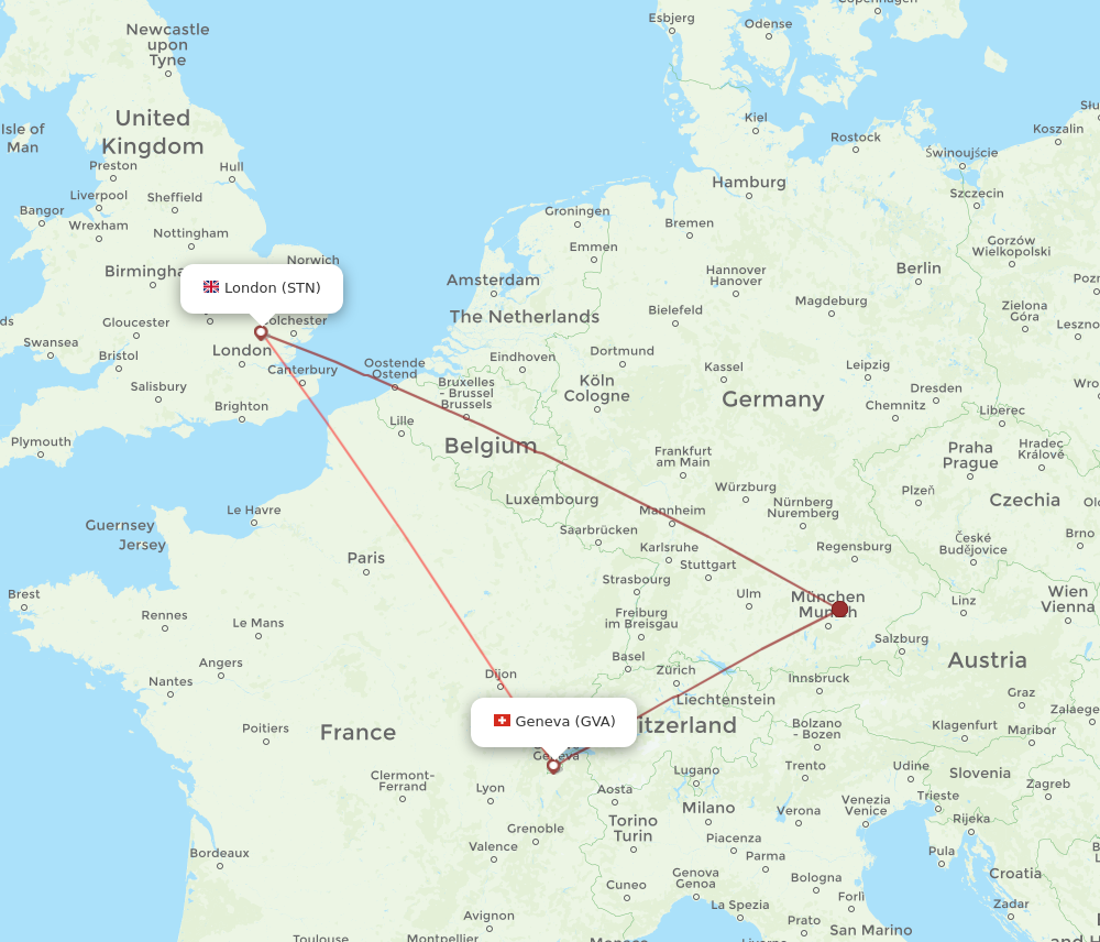 GVA to STN flights and routes map