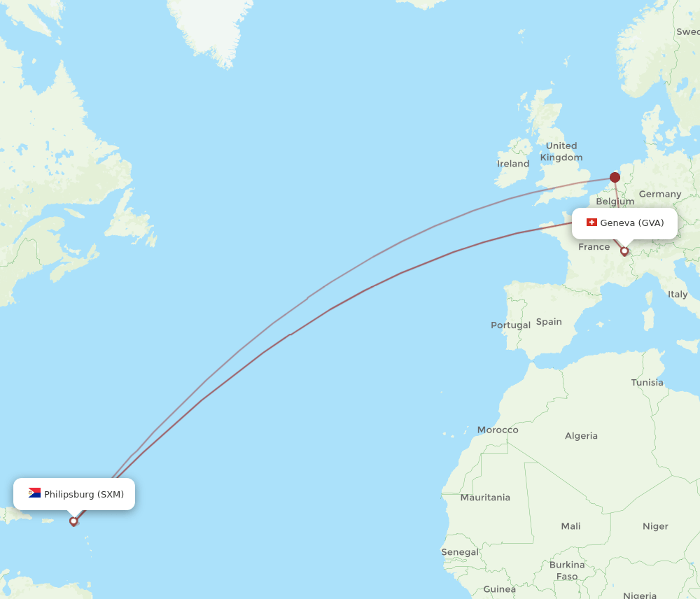 GVA to SXM flights and routes map