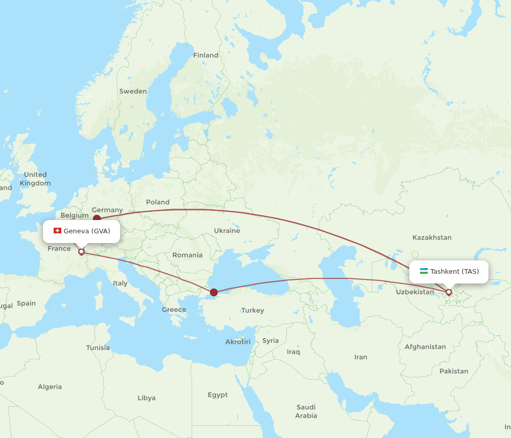 GVA to TAS flights and routes map