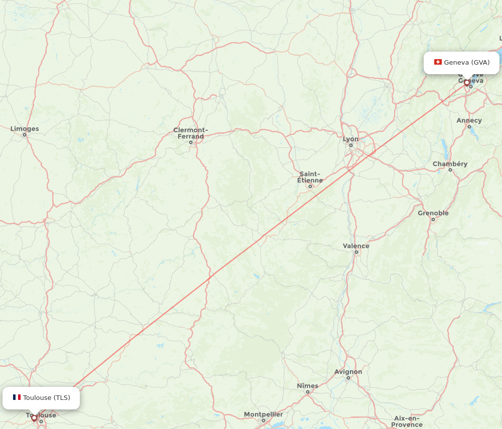Geneva - Toulouse route map and flight paths