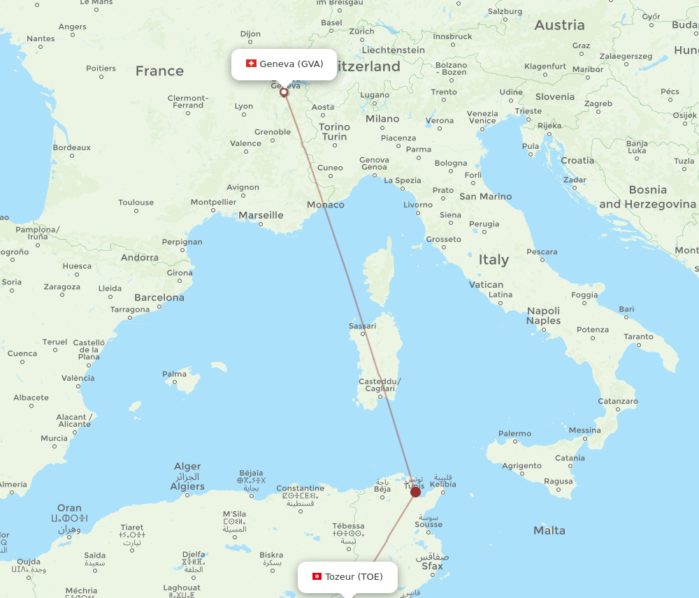 GVA to TOE flights and routes map