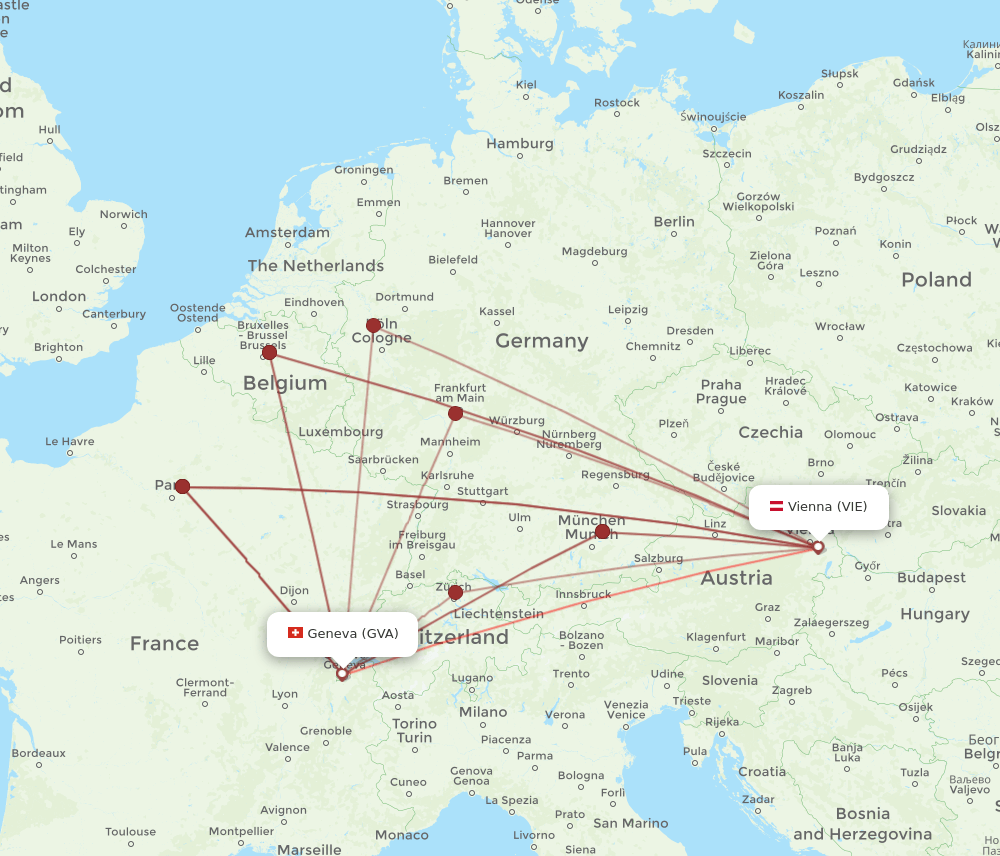 GVA to VIE flights and routes map