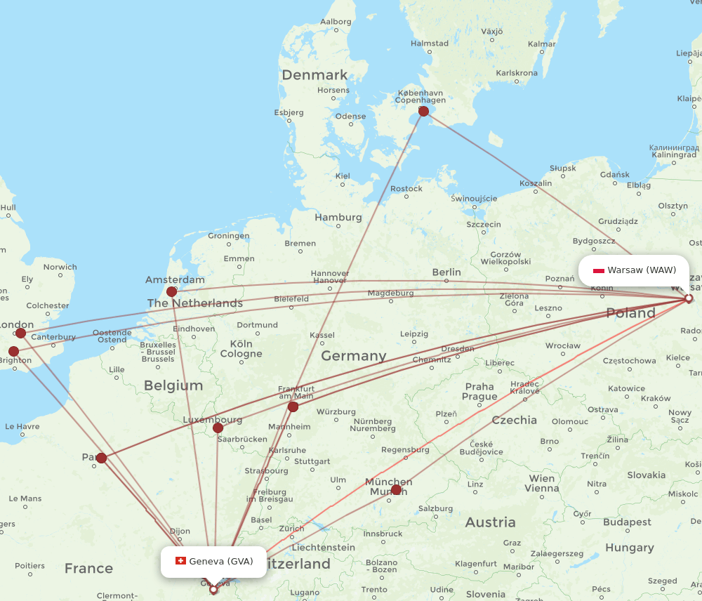 GVA to WAW flights and routes map