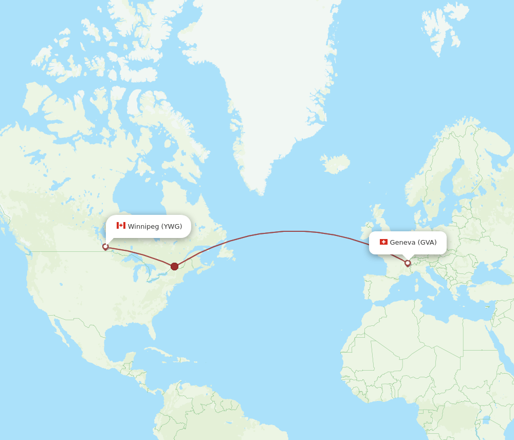 Winnipeg - Geneva route map and flight paths