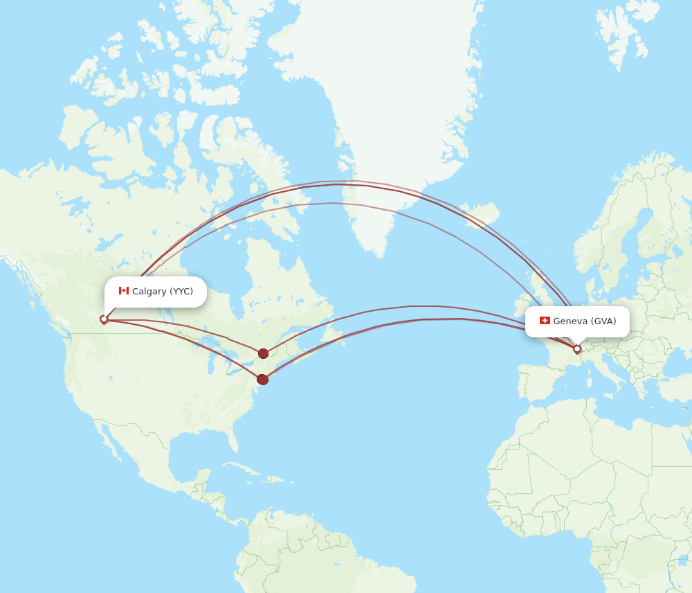 GVA to YYC flights and routes map