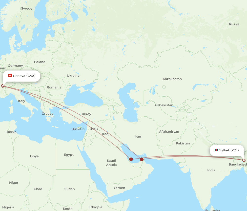 GVA-ZYL flight routes