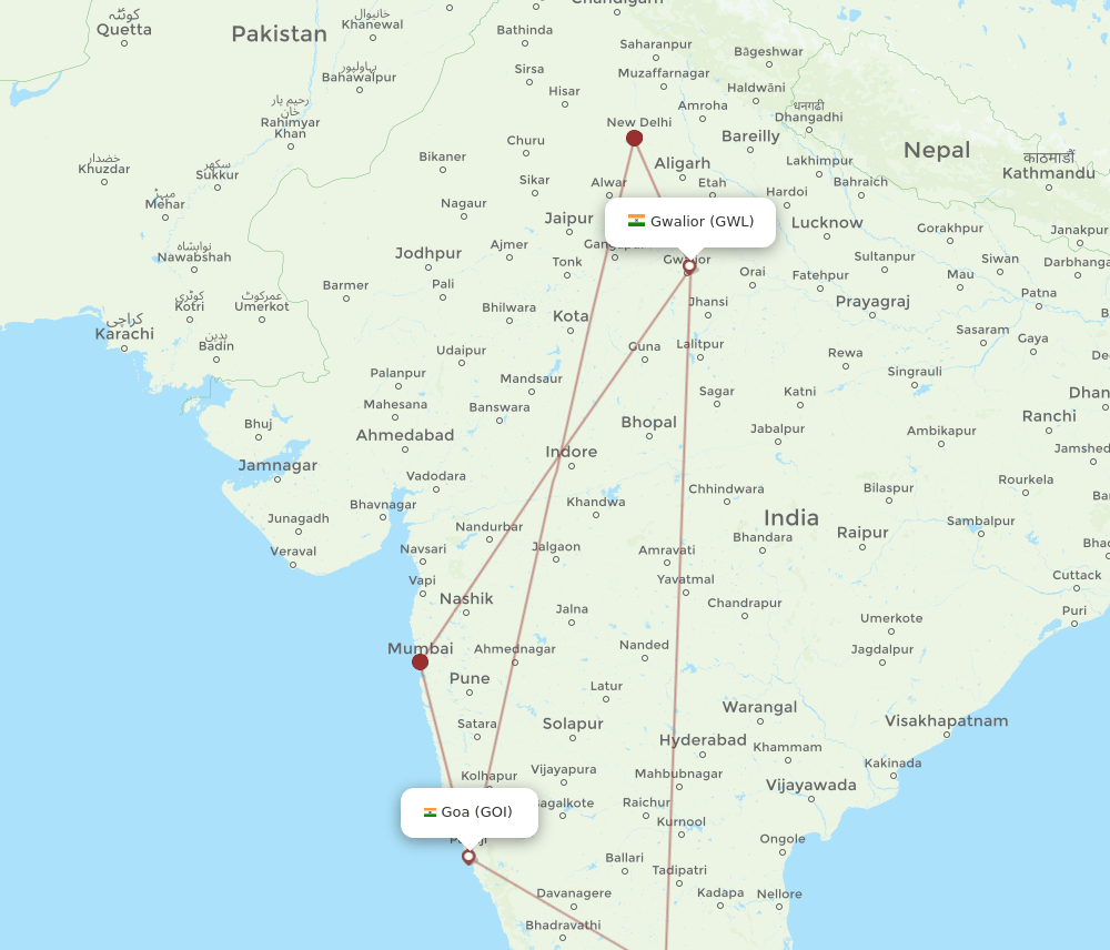 GWL-GOI flight routes