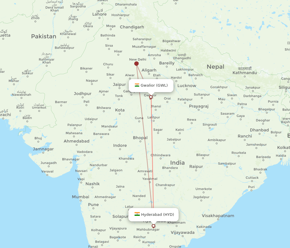GWL-HYD flight routes
