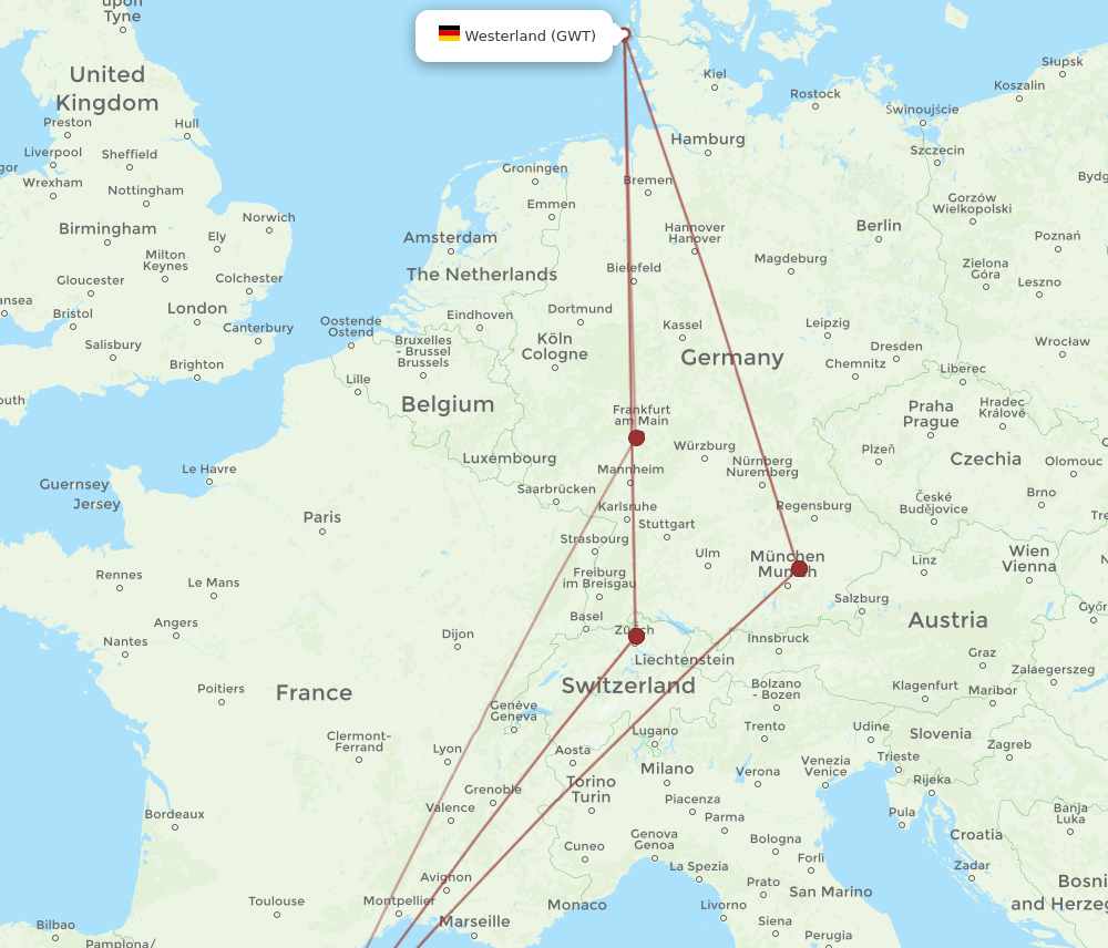 GWT-BCN flight routes