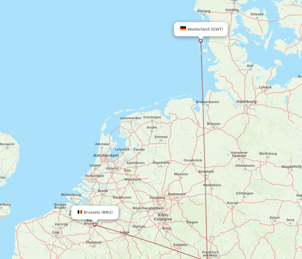 GWT to BRU flights and routes map