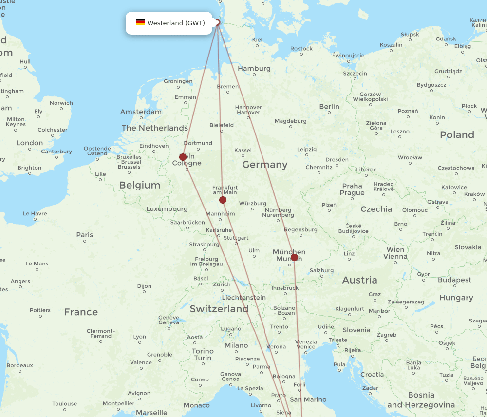 GWT-FCO flight routes
