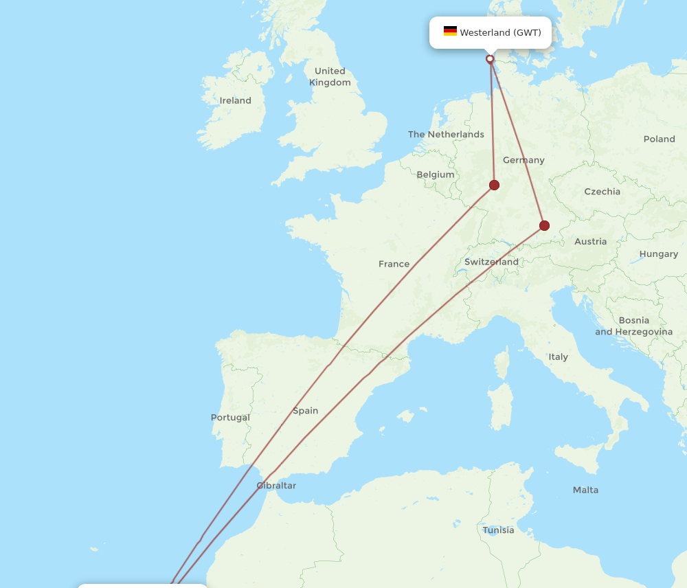 GWT to FUE flights and routes map