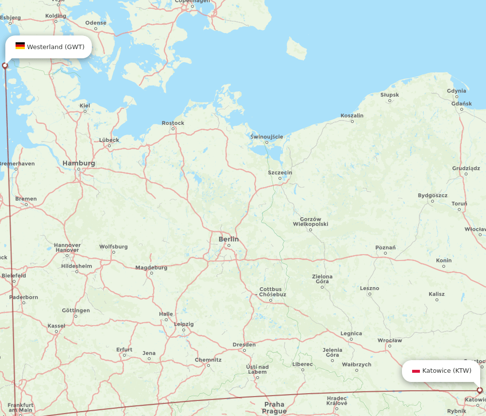 GWT to KTW flights and routes map