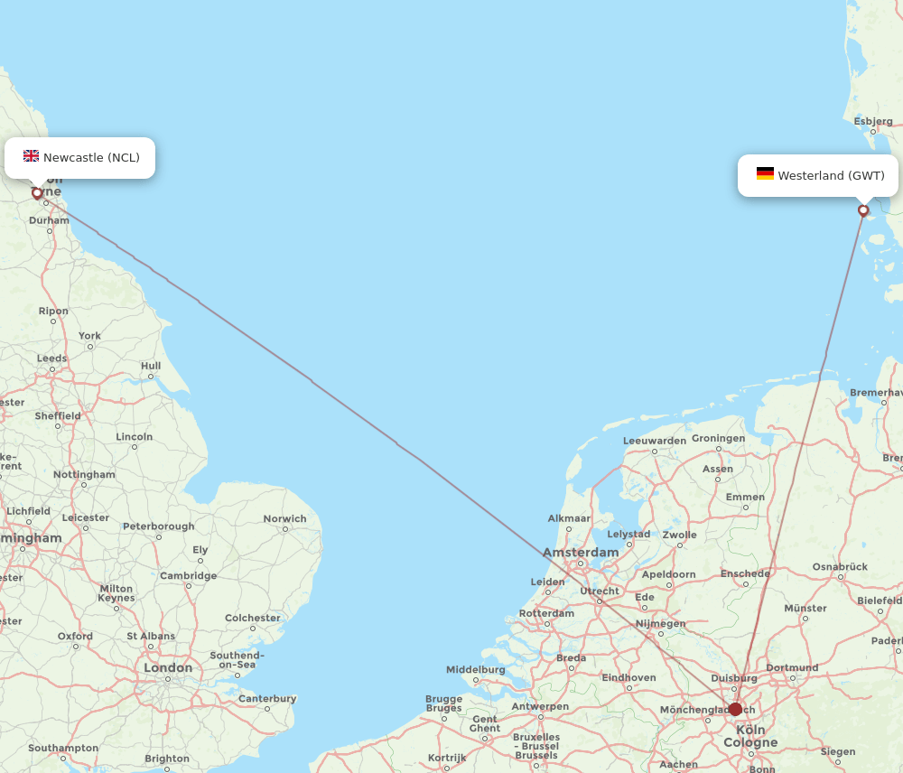 GWT to NCL flights and routes map