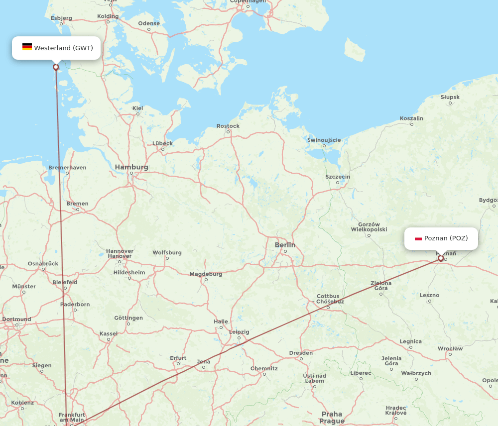 GWT-POZ flight routes