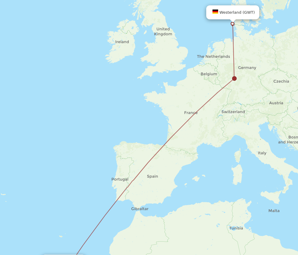 GWT to TFS flights and routes map