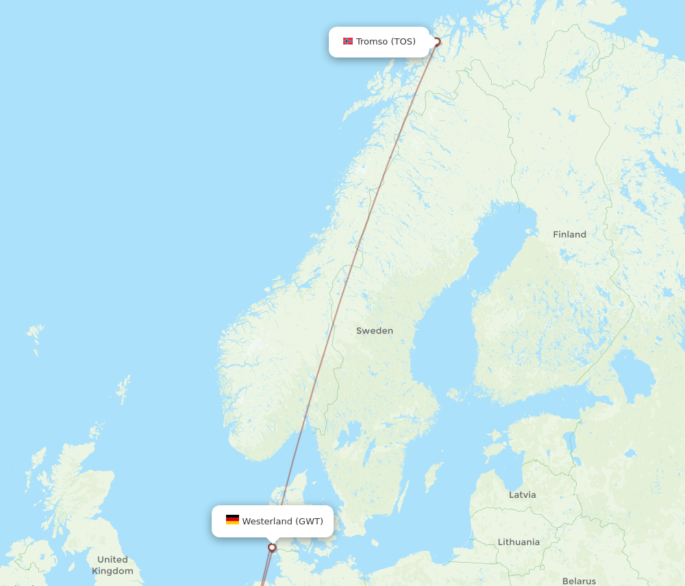 Westerland - Tromso route map and flight paths