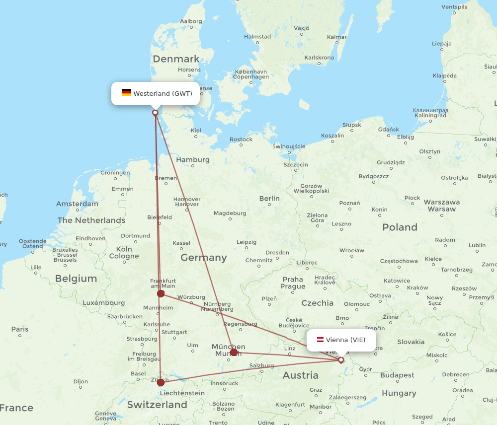 GWT to VIE flights and routes map