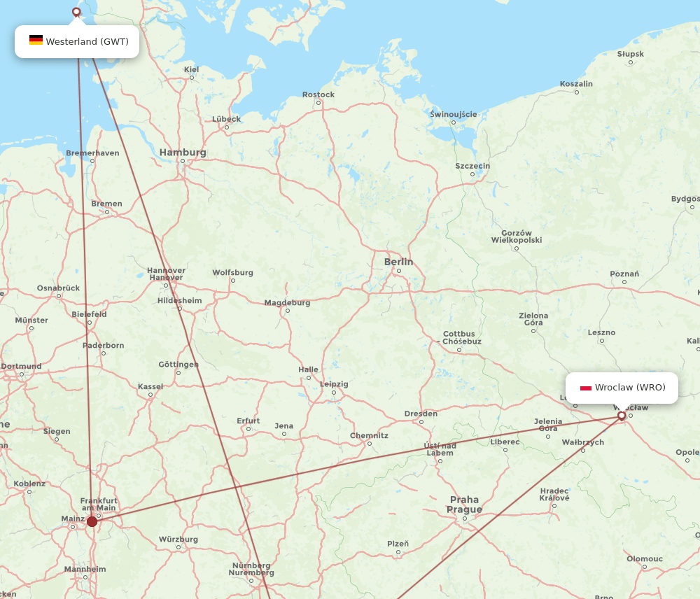 Westerland - Wroclaw route map and flight paths