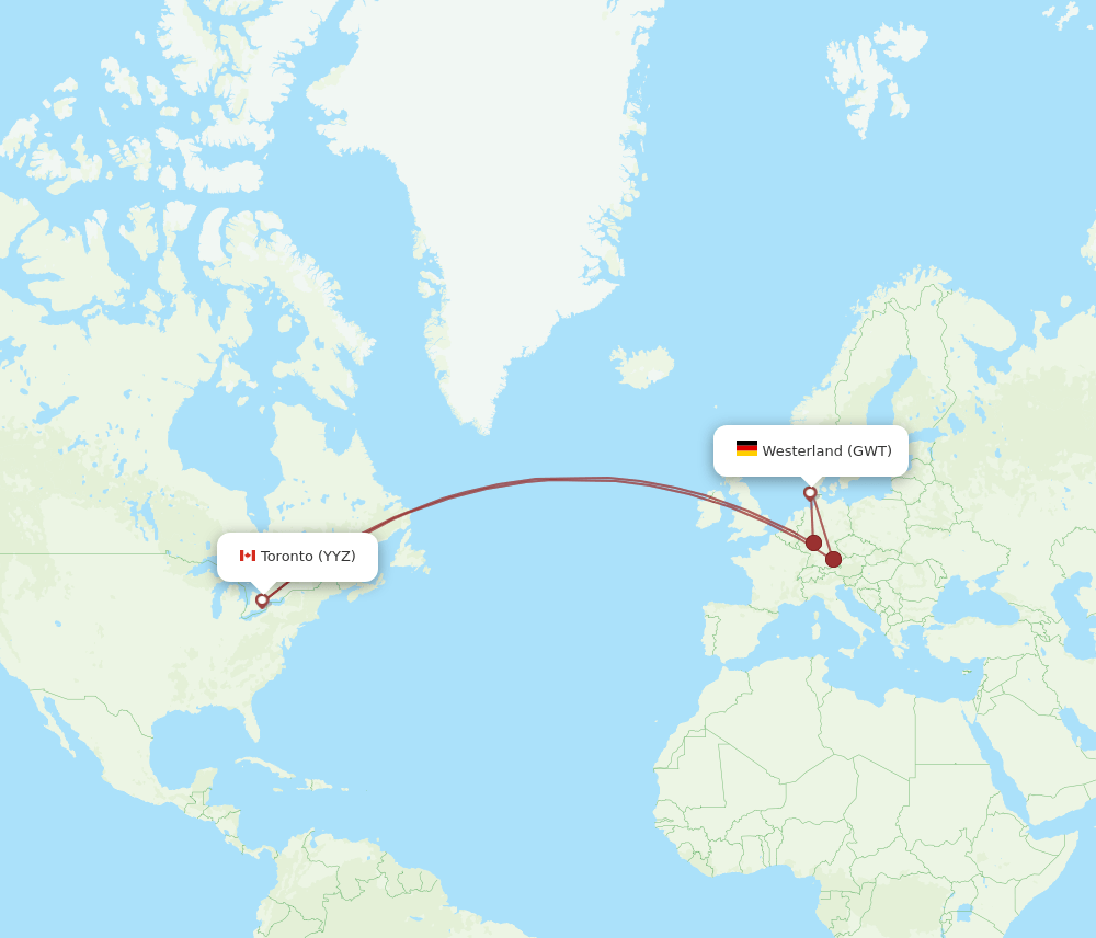 Toronto - Westerland route map and flight paths